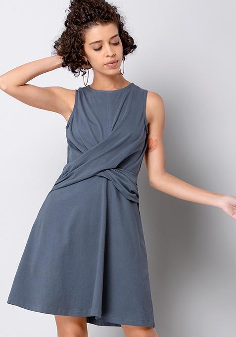 BASICS Grey Draped Skater Dress