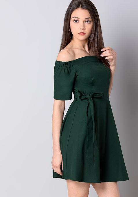 Buy Women Teal Off-Shoulder Knotted Dress - Date Night Dress Online ...