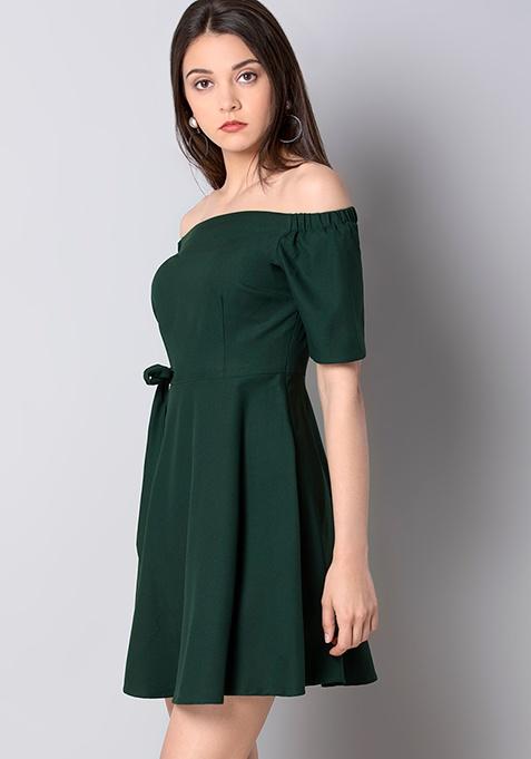 Buy Women Teal Off-Shoulder Knotted Dress - Date Night Dress Online ...