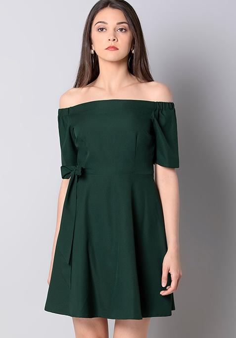 Buy Women Teal Off-Shoulder Knotted Dress - Date Night Dress Online ...