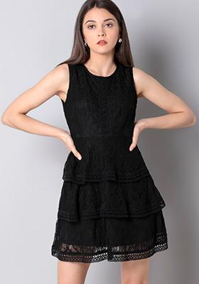 Tiered Lace Dress - Black