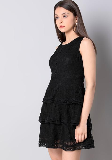 Buy Women Tiered Lace Dress - Black - Trends Online India - FabAlley