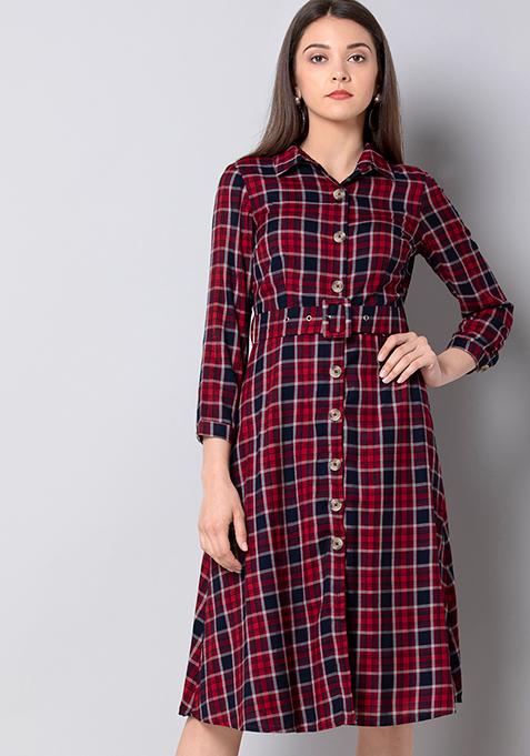 red tartan shirt dress