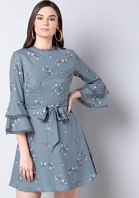 grey dress with bell sleeves