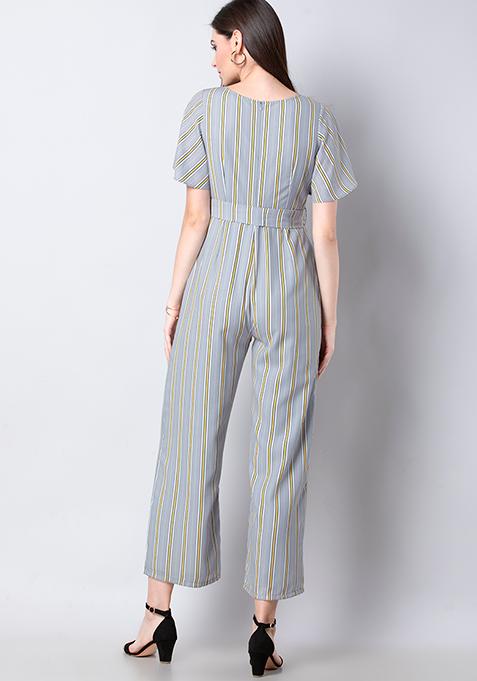 Buy Women Grey Striped Flared Sleeve Jumpsuit - Honeymoon Dress Online ...