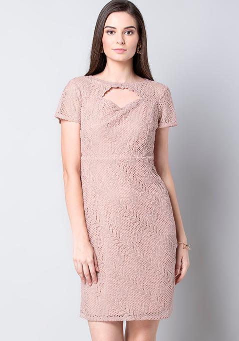 Buy Women Pink Lace Bodycon Knee Length Dress Bodycon Dresses Online 5742