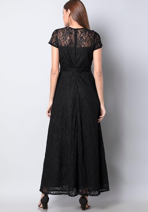 Buy Women Black Floral Lace Maxi Dress - Trends Online India - FabAlley