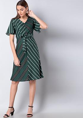 Green Chevron Midi Dress