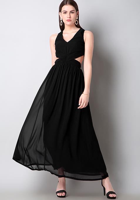 Buy Women Black Cut Out Back Maxi Dress - Date Night Dress Online India ...