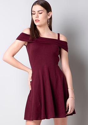 Oxblood Strappy Fit And Flare Dress 