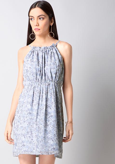 Buy Women Blue Floral Strappy Mini Dress - Date Night Dress Online ...