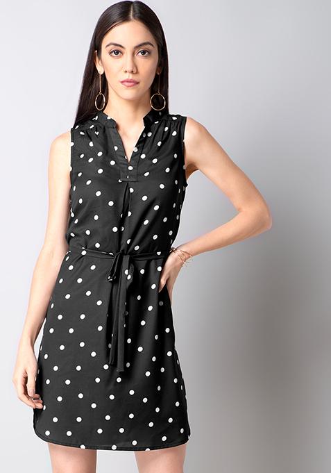 Black Polka Shift Dress 