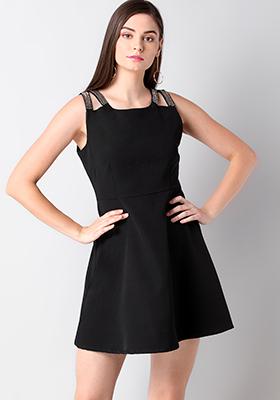 Black Embellished Fit And Flare Dress