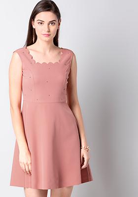 Pink Embellished Scalloped Dress 