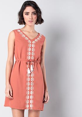 Pink Embroidered Shift Dress