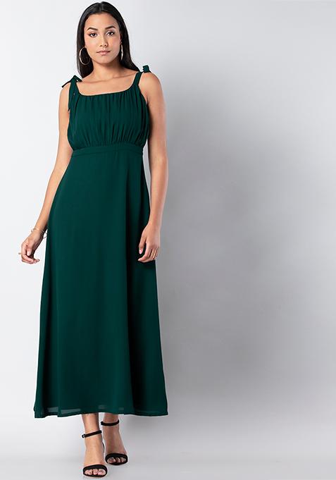 Buy Women Bottle Green Strappy Maxi Dress - Date Night Dress Online ...