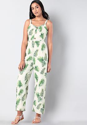 White Palm Strappy Jumpsuit