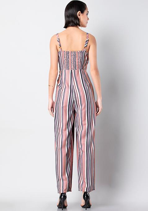 Buy Women Peach Striped Strappy Jumpsuit - Date Night Dress Online ...