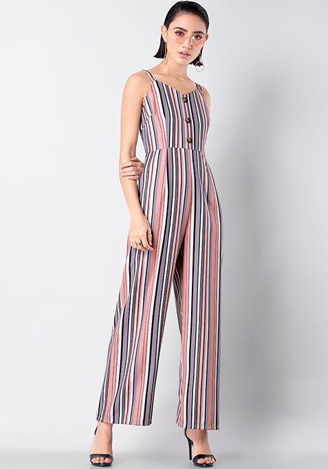 Buy Women Peach Striped Strappy Jumpsuit - Date Night Dress Online ...