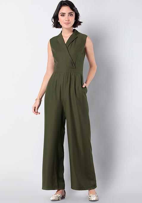 Buy Women Green Collared Utility Jumpsuit - Jumpsuits Online India ...