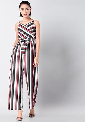 Red Black Striped Strappy Jumpsuit