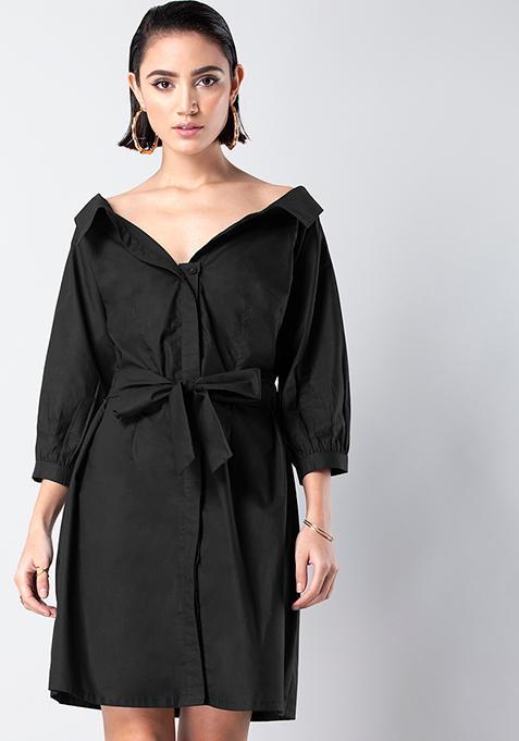 black off shoulder shirt dress