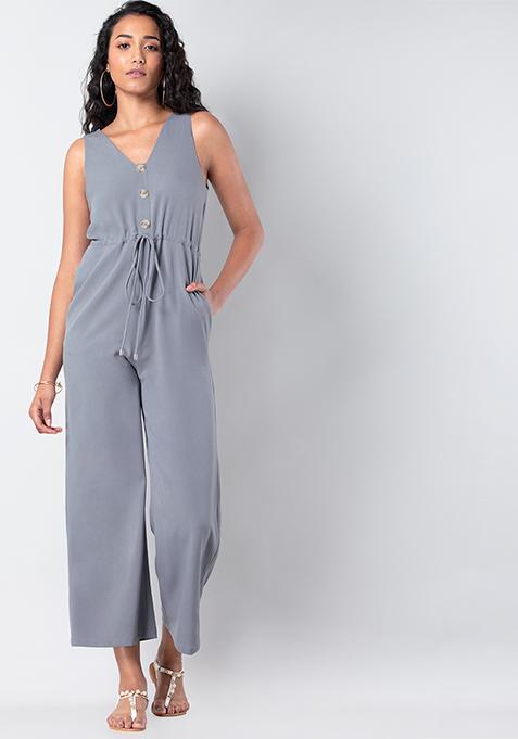 Grey Drawstring Waist Jumpsuit