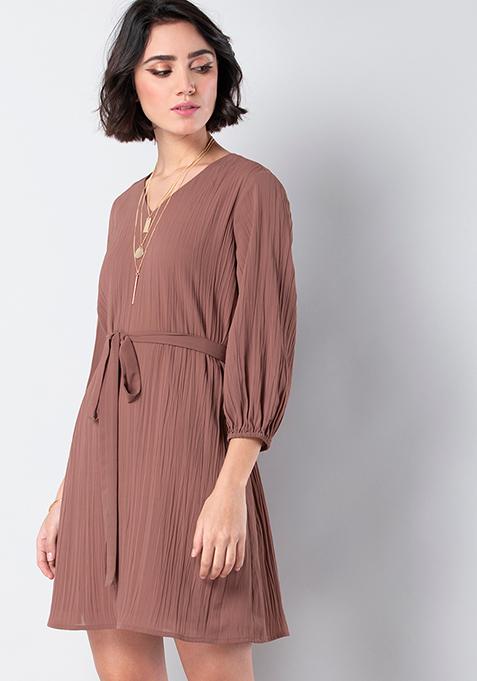 Dusty Pink Belted Shift Dress 