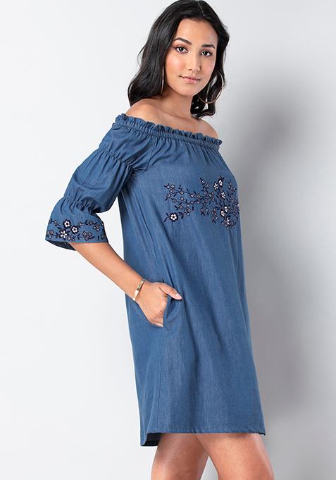 bardot denim dress