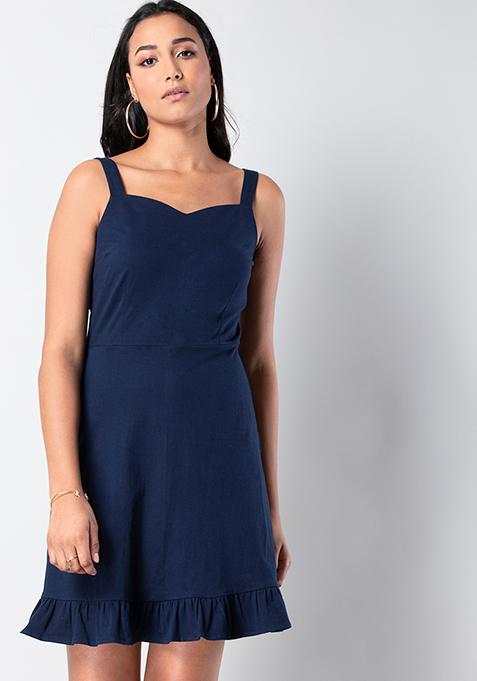 Navy Strappy Jersey Skater Dress