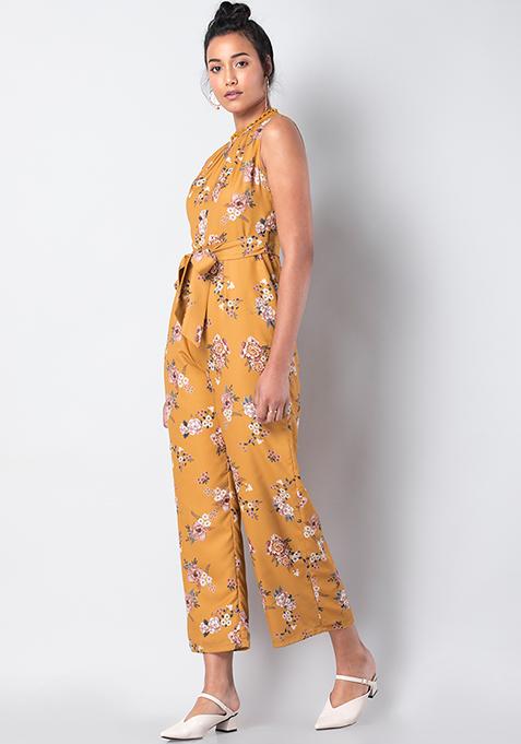 Buy Women Mustard Floral Belted Jumpsuit - Date Night Dress Online ...