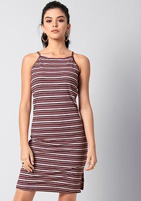BASICS Wine Striped Strappy Dress 