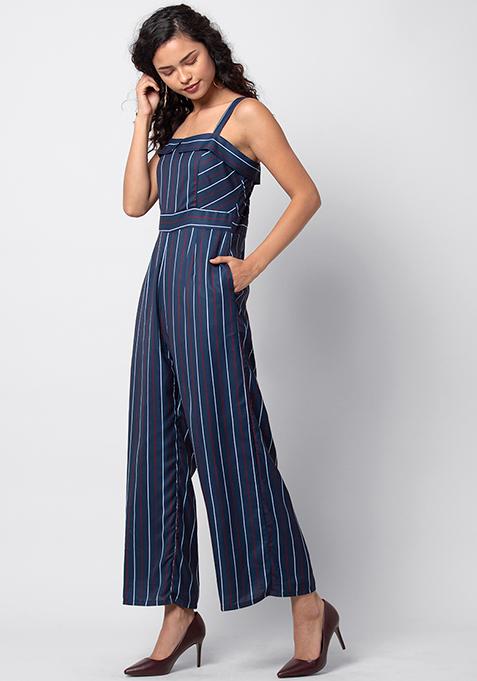 Buy Women Navy White Striped Strappy Jumpsuit - Date Night Dress Online ...