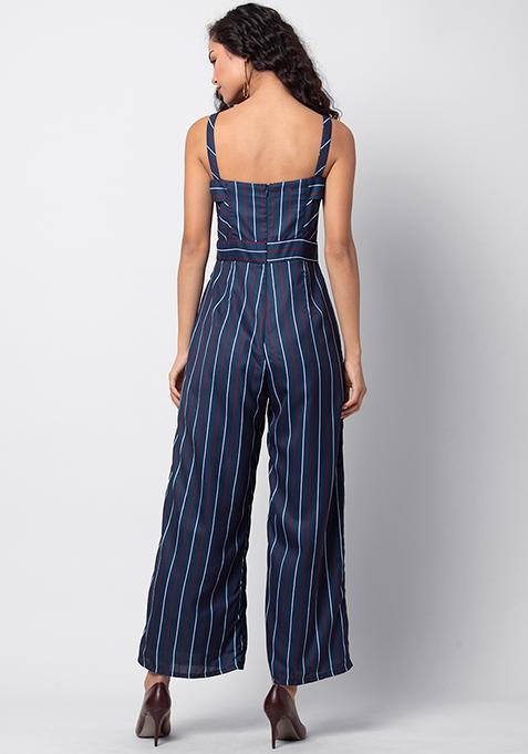 Buy Women Navy White Striped Strappy Jumpsuit - Date Night Dress Online ...