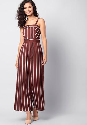 Oxblood White Striped Strappy Jumpsuit