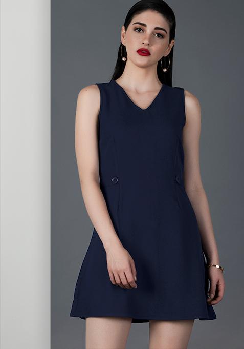 Buy Women Navy Buttoned Mini Dress - Date Night Dress Online India ...