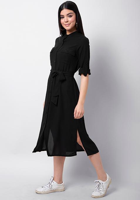 black t shirt dress with belt