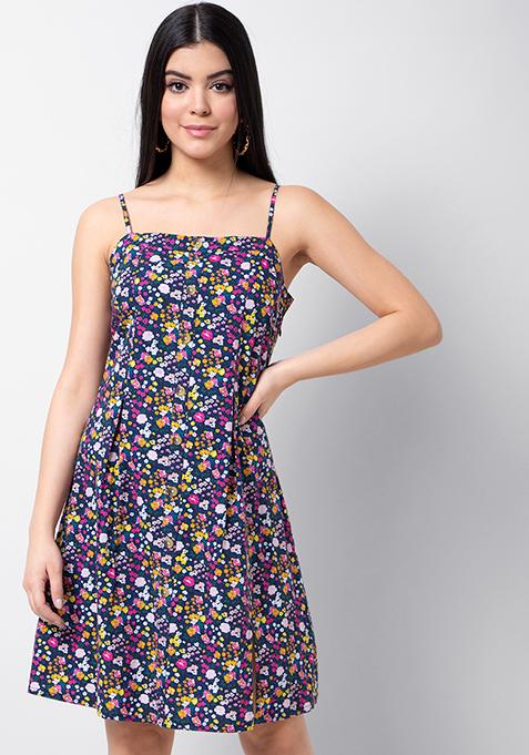 Buy Women Navy Floral Strappy Mini Dress - Date Night Dress Online ...