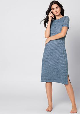 Blue Striped Jersey T-Shirt Dress 