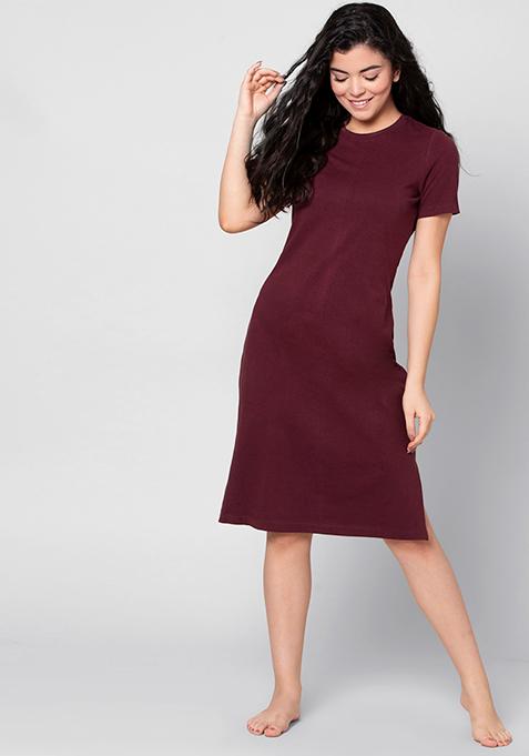 Maroon Jersey T-Shirt Dress 