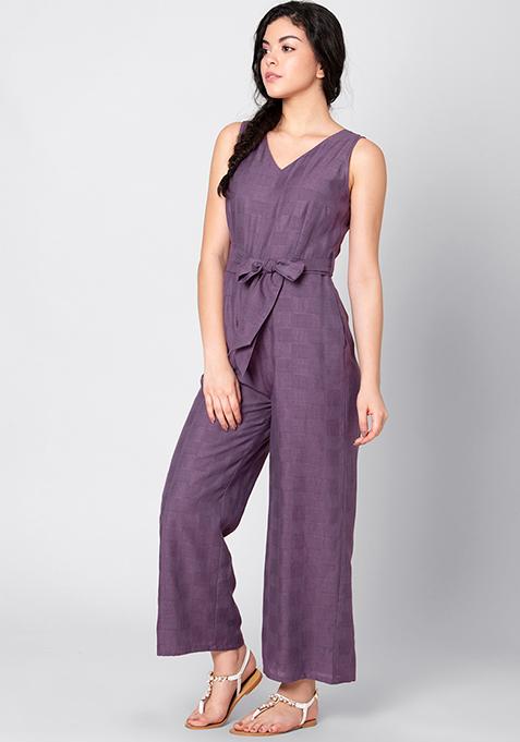 Buy Women Lilac Solid Belted Jumpsuit - Honeymoon Dress Online India ...