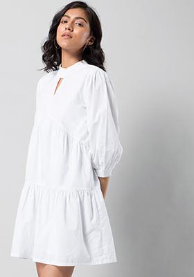 White Trapeze Tiered Mini Dress