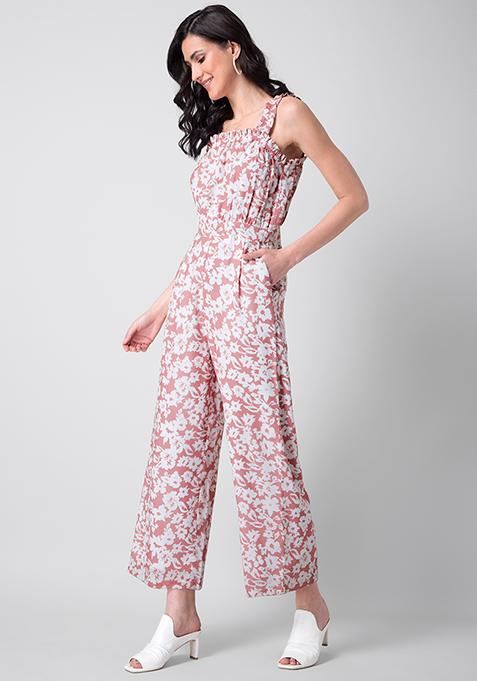 Buy Women Peach Floral Frilled Jumpsuit - Date Night Dress Online India ...