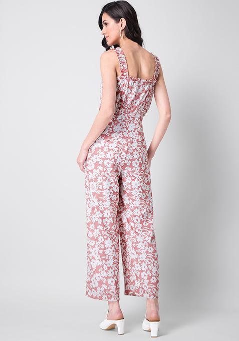 Buy Women Peach Floral Frilled Jumpsuit - Date Night Dress Online India ...