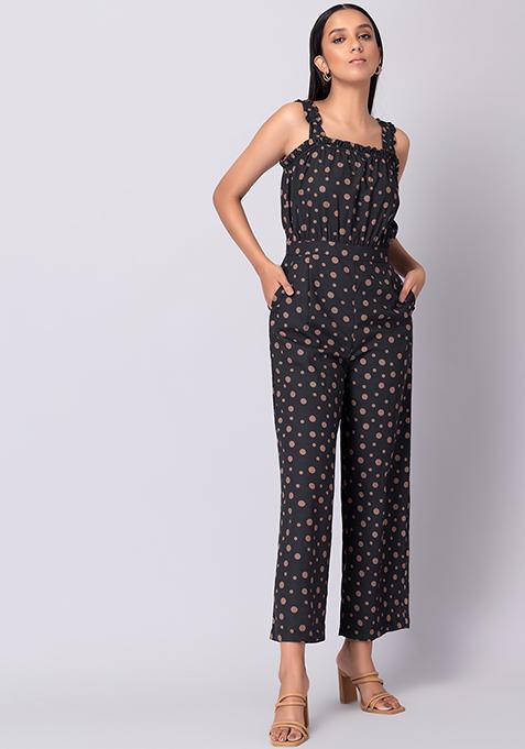 Buy Women Black Polka Dot Print Jumpsuit - Date Night Dress Online ...