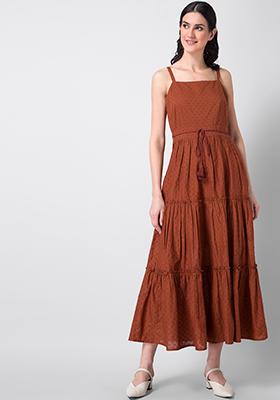 Caramel Tiered Strappy Maxi Dress 