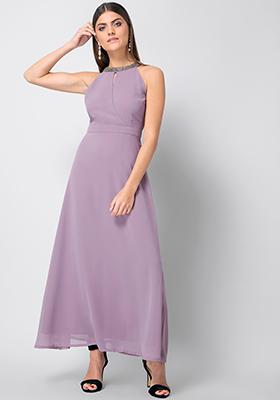 Lilac Embellished Wrap Maxi Dress 