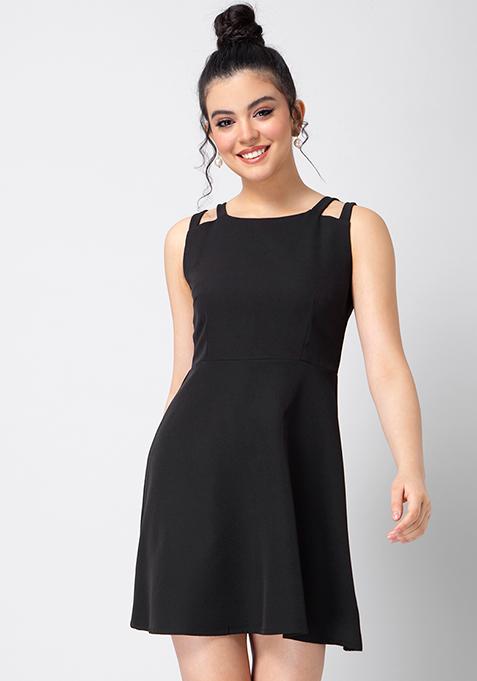 Black Cut Out Skater Dress 