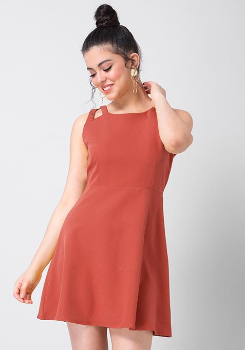 Rust Cut Out Skater Dress