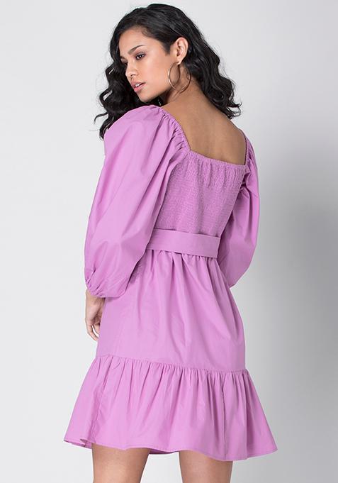 purple puff dress
